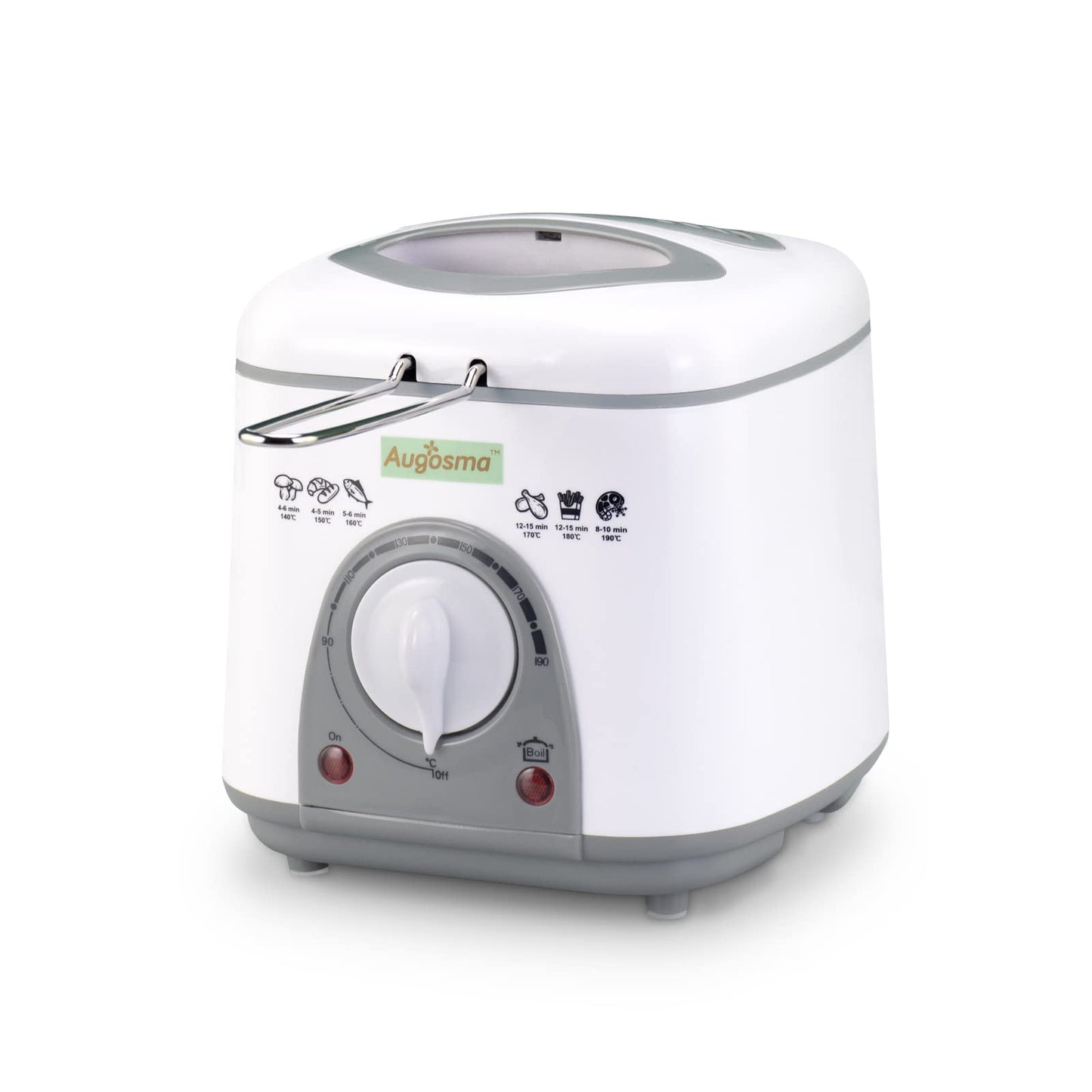 Augosma Mini Deep Fryer With Oil | 850-950W | Capacity: 1 Liter | Viewing Window | Stainless Steel Frying Basket | Adjustable Temperature | Heat Insulated | Non-Slip Rubber Feet | White