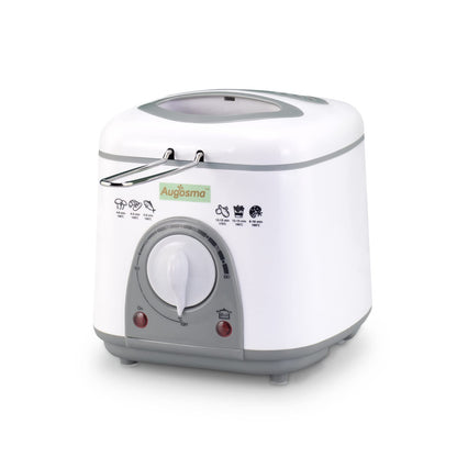 Augosma Mini Deep Fryer With Oil | 850-950W | Capacity: 1 Liter | Viewing Window | Stainless Steel Frying Basket | Adjustable Temperature | Heat Insulated | Non-Slip Rubber Feet | White