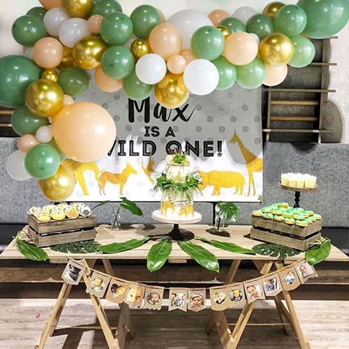 Sage green balloon arch garland kit - 125 piece avocado olive green balloon arch set with white gold latex balloons for birthday, party, baby shower decorations.