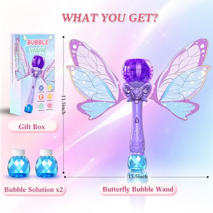 Bombble Fairy Bubble Wand, Electronic Bubble Machine Kids Wand 5000+ Bubbles/Min with Bubble Solution/LED, Bubble Toy Birthday Gift for Girls & Boys 345678