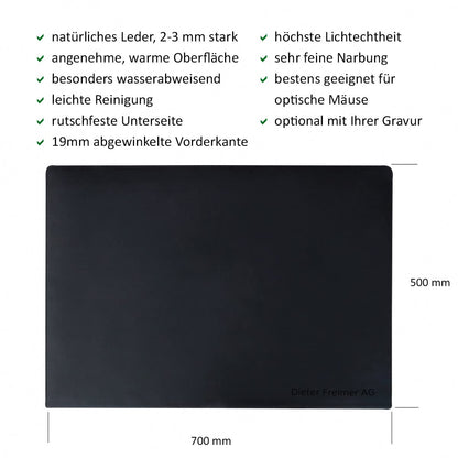 Hamosons - Large desk pad with edge protection / Angled desk pad size XL made of buffalo leather, black, model 26313.