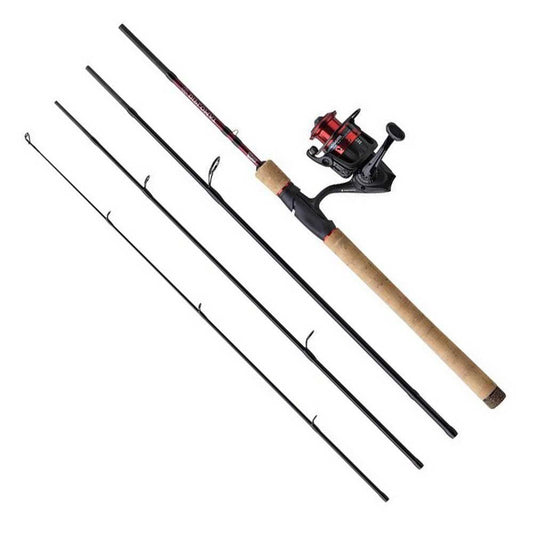 Abu Garcia Diplomat V2 Travel Combo, rod and reel, perfect for traveling, spinning, lure fishing, comes with hard case, available in various lengths and casting weights, black/red.