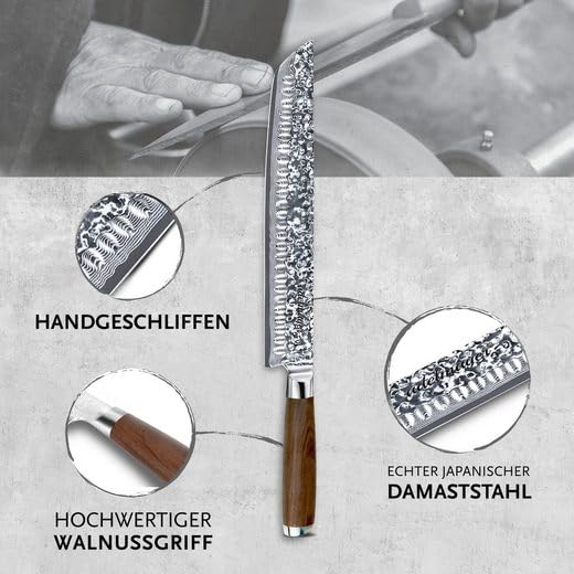 adelmayer® Damascus Knife - Brisket Knife (Blade: 26 cm) - Carving Knife made of Japanese Damascus steel with kullenschliff - extra-long knife for BBQ meat and beef brisket (no extras)