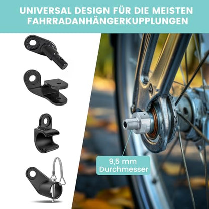 Quick-release axle adapter M12 x 1.0-160-178 mm quick-release axle with bicycle axle adapter, adjustable shaft length, compatible with most bike trailer couplings.
