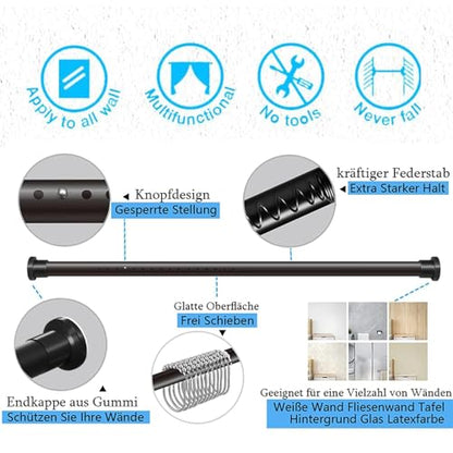 GOLDION curtain rod Multifunctional telescopic rod without drilling 110-410cm Matte Black Extendable Clamp Curtain Rod - Extra Long Telescopic Rod - for room divider, curtain and balcony