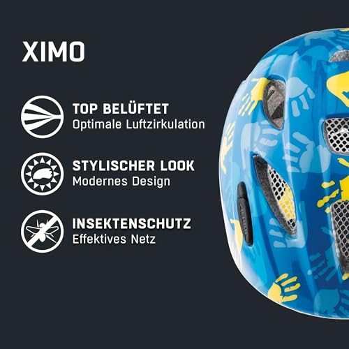 ALPINA XIMO - Lightweight, Secure & Impact-Resistant Bike Helmet With Optional LED Light for Kids, Blue Hands Gloss, 49-54 cm