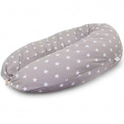 HOBEA-Germany nursing pillow 190 cm x 76 cm XXL support pillow pregnancy pillow for baby and adults side sleeper pillow nursing pillow with cover made of organic cotton, grey with white stars