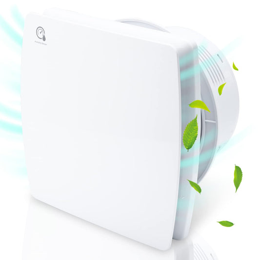 Ikodom bathroom fan 100mm with humidity sensor and backdraft damper timer, ceiling and wall mounted exhaust fan for kitchen, attic and basement, quiet, white.