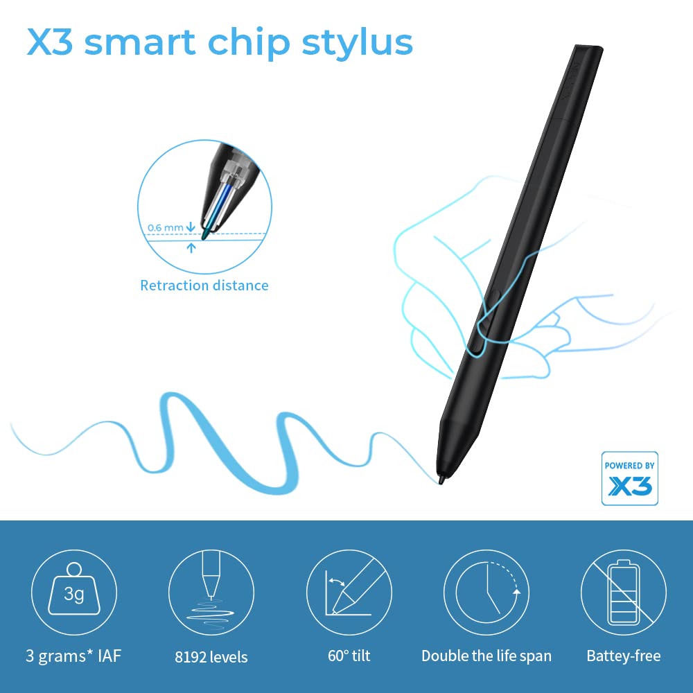 XP-PEN Deco L Graphics Tablet 10"x6" Drawing Tablet with X3 Smart Chip 60° Tilt with Battery-Free Stylus (Black)