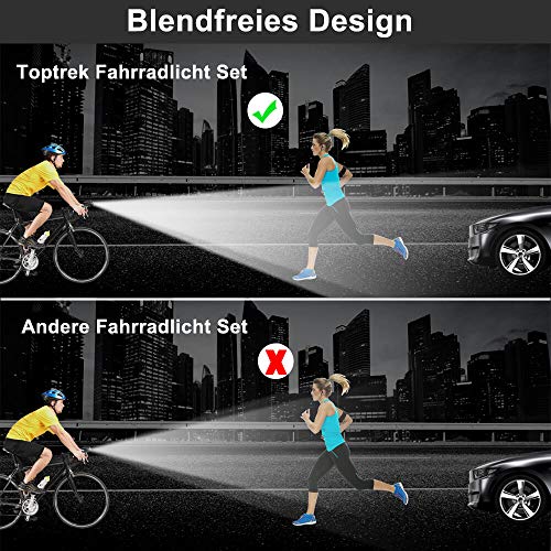Toptrek bike light set 70/30Lux light modes LED bike light IPX5 waterproof bike lamp USB rechargeable bike light includes front light and rear light.