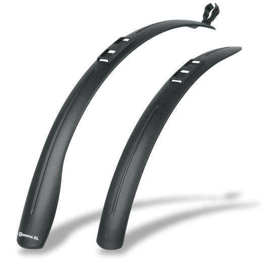 SKS Germany Beavertail XL set, mudguard set for mountain and trekking bikes. Made of impact-resistant high-performance plastic, providing optimal splash protection. Includes steel brackets. Color: black.