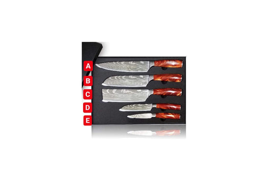 Flint kitchen knife set 5 pieces, extremely sharp cooking knives made of high quality stainless steel, professional knife set with ergonomic resin handle in gift box.