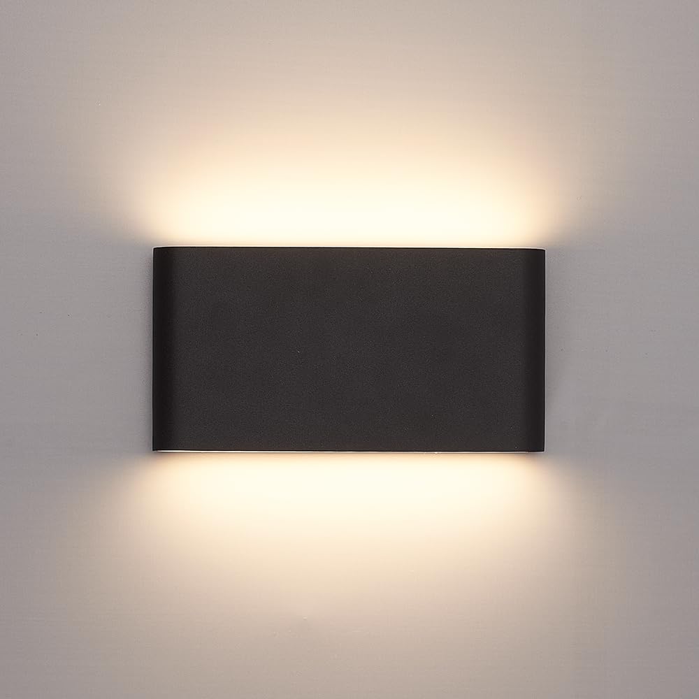 HOFTRONIC - Dimmable LED Wall Light Outdoor Indoor Dallas M Black 12W 3000K Warm White Up Down Spotlight IP54 Waterproof Aluminum. Outdoor light fixture for bathroom, garden, living room wall lamps.