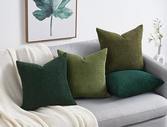 Topfinel Pillow Cover 50x50 Green 4 Pack Corduroy Gradient Colorful Cushion Covers Throw Pillowcase Decorative Cushion Cover Couch Pillow for Sofa Bedroom Living Room Balcony Kids Soft