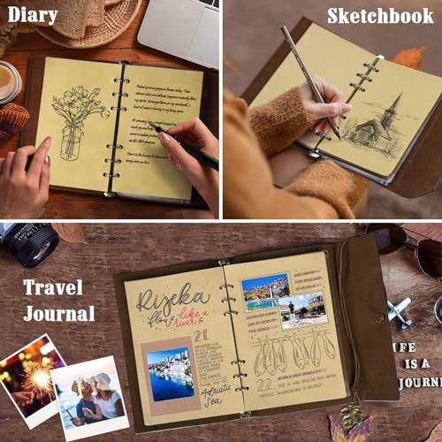 OMEYA PU Leather Journal, Refillable, Vintage Travel Diary for Writing, Travel Notebook, Journal, Gift for Girls, Boys, Women, Men, Blank Pages, A6 18.5 x 13 cm, Green