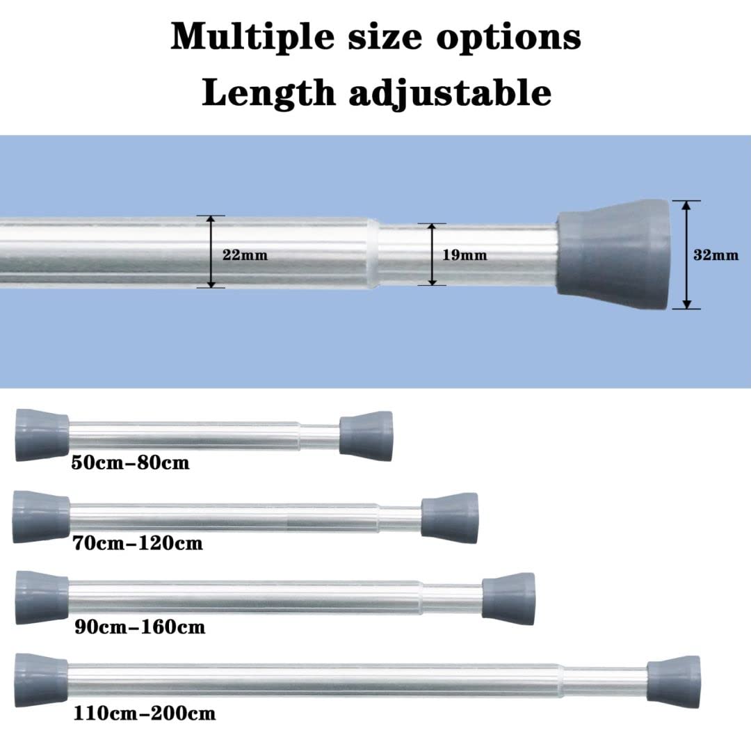 1 Piece Curtain Rod Without Drilling Clamp Rod Extendable Curtain Rod for Bathroom, Window, Wardrobe, Ø19/22mm, 70-120cm, Light Silver