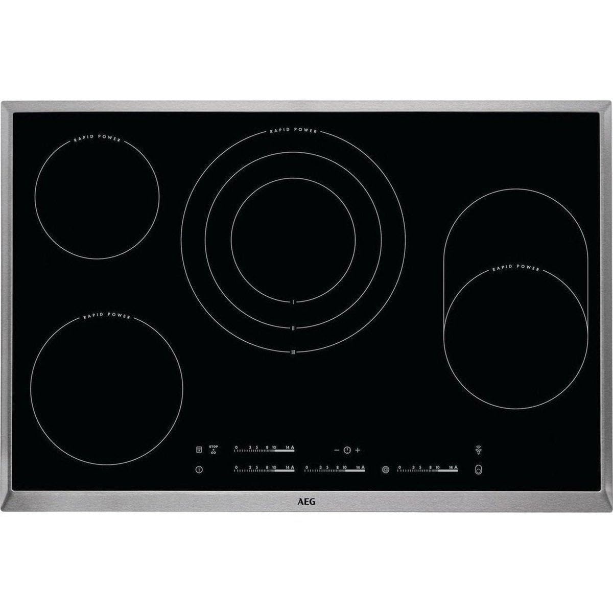 AEG HK854870XB cooktop electric/glass ceramic/ceramic / 76.6 cm/Rapid Power cooking zones/stainless steel