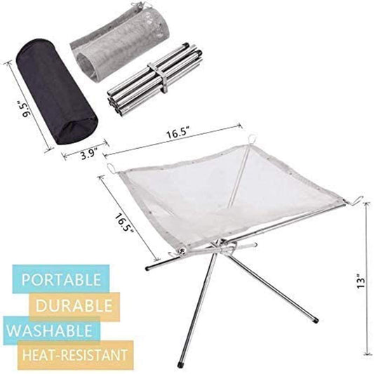 FUUHOMDY Portable outdoor fire pit, 41 cm, camping fire pit, foldable, steel mesh, fire pit for camping, outdoor, patio, backyard, and garden.