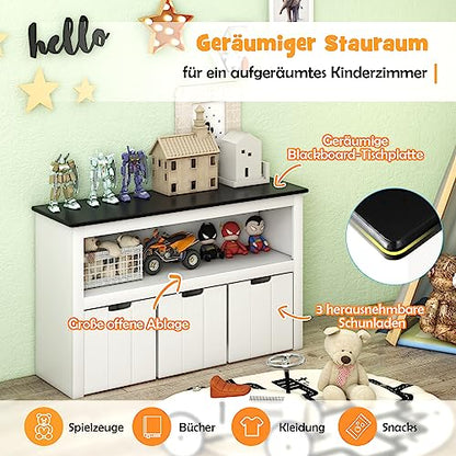 DREAMADE Kids Bookshelf Toy Cabinet with 3 Drawers on Wheels, Toy Storage for Kids, Toy Organizer Toy Shelf for Children's Room Living Room, 102x33x62cm (Black Top)