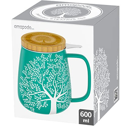 amapodo tea cup with lid and infuser - 600ml porcelain tea mug large - jumbo cup - XXL tea cup set turquoise - plastic-free
