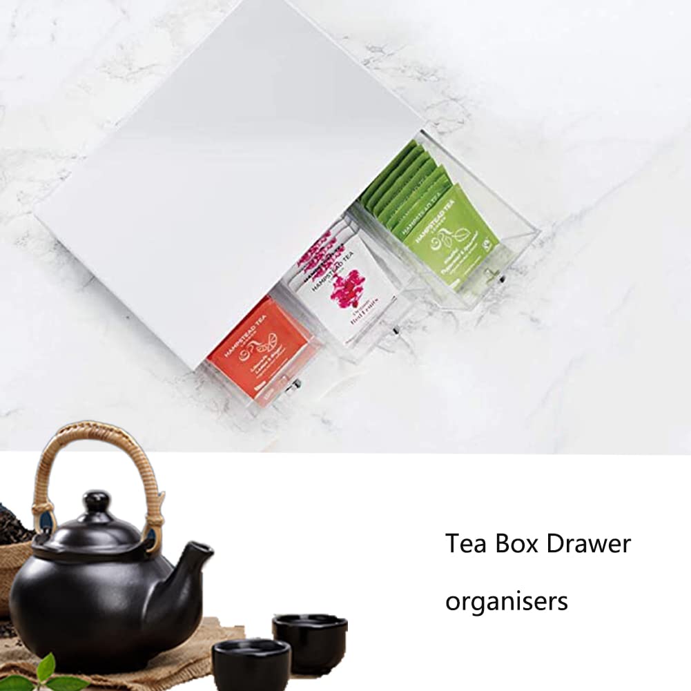 Tea box with 3 drawers, tea bag organizers, kitchen organizer, fridge organizer, plastic tea bag boxes, vanity table organizer, storage box for tea bags, coffee pods, sugar, etc.