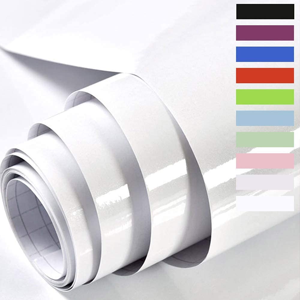 Hide adhesive furniture film white high gloss 60cmX5m, self-adhesive white furniture film for kitchen, glitter kitchen film for cabinet self-adhesive wallpaper cabinet films decor film white