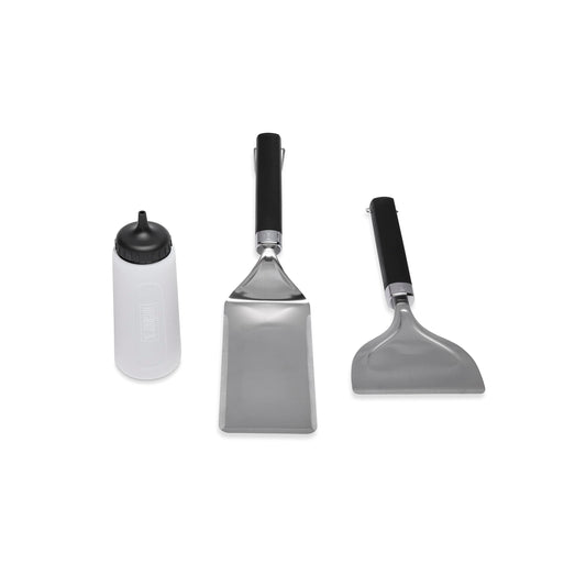 Weber Grill Plate Accessory Starter Set, 3 pieces, includes grill plate turner, stainless steel scraper, and squeeze bottle. Perfect for all planchas/grill plates.