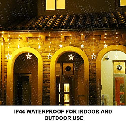12 Star LED String Lights, Curtain Light Christmas Lights Star Curtain 138 LEDs 8 Modes for Indoor Outdoor, Christmas, Party, Decor, Wedding, Garden, Balcony