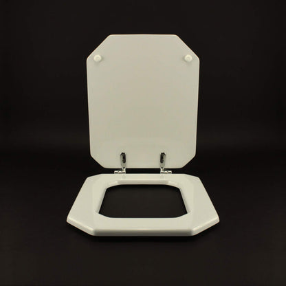 ACB/COLBAM wooden toilet seat with polyester cover, 1930 octagonal, white, Cromo-Duravit hinge