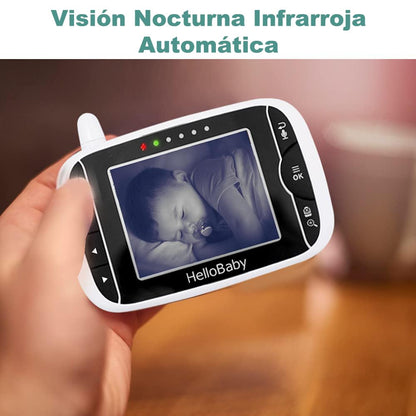 HelloBaby Baby Monitor with Camera, 3.2 inch screen, 355° Pan-120° Tilt-Zoom, Baby monitor without WiFi, 2-way audio, temperature, 8 lullabies, night vision, temperature sensor (Black/White)