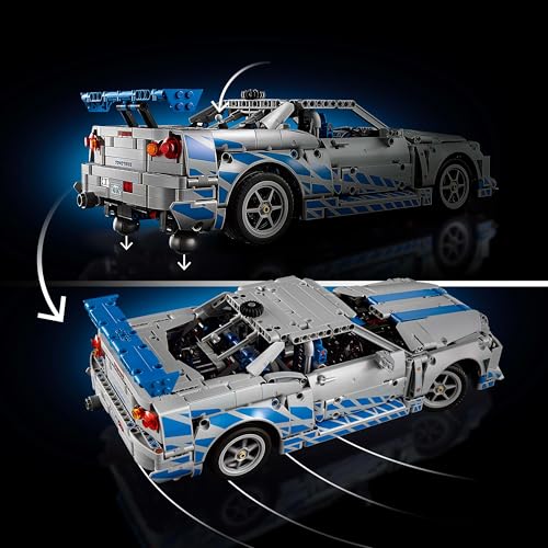 LEGO Technic 2 Fast 2 Furious Nissan Skyline GT-R R34 model building set for adults - featuring drift function, steering, suspension, and 6-cylinder engine - collector's gift for fans - 42210