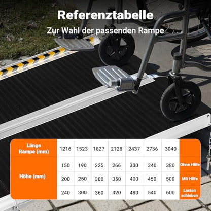 Wiltec wheelchair ramp double foldable 152cm 270kg, mobile access ramp with non-slip surface as roll ramp, aluminum suitcase ramp