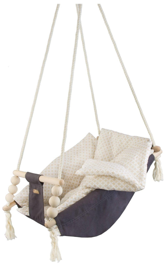 Baby swing, toddler swing, baby reclining swing, fabric swing, baby bouncer, cradle (design: grey, cream squares)