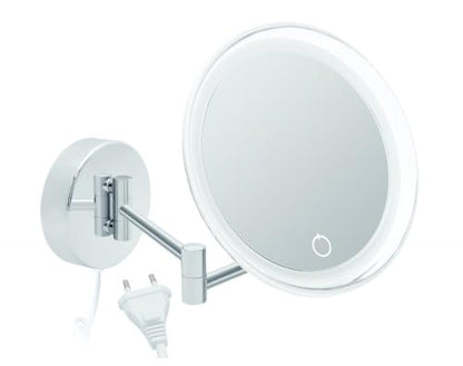 Libaro LED Makeup Mirror Siena - 7x magnification mirror with wall mounting - dimmable makeup mirror with auto-off & LED lighting - bathroom mirror with white cable, chrome-plated metal.