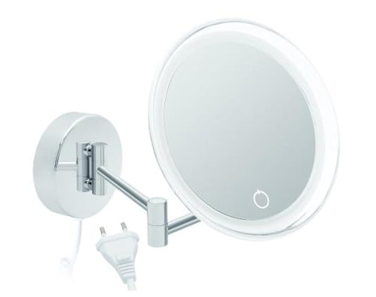 Libaro LED Makeup Mirror Siena - 7x magnification mirror with wall mounting - dimmable makeup mirror with auto-off & LED lighting - bathroom mirror with white cable, chrome-plated metal.