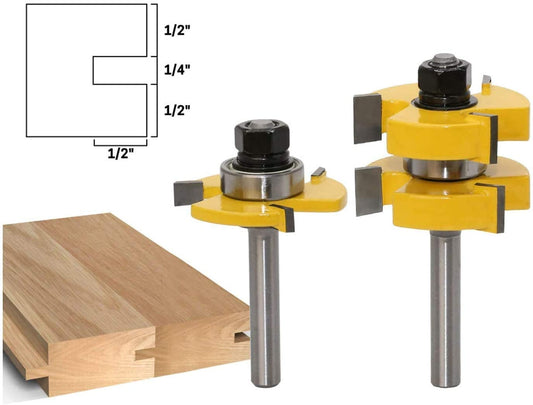 45 Degree Lock Mitre Router Bit Set, including 8mm Shank Tongue and Groove Router Bit Set with 3 Teeth Cutter for woodworking.