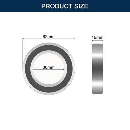 TUZUK 4 Pieces 6206-2RS Ball Bearings Sealed 30x62x16mm Pre-Lubricated/Chrome Steel/Rubber Double Sealed, 6206RS Deep Groove Ball Bearing