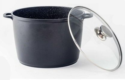 Royalty Line - Cooking Pot with Glass Lid, Non-stick Coated, Induction Compatible, Black, 7 Liters, 24 cm