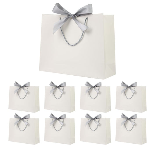 Gift bags with silver ribbon, luxurious gift bags for birthday, wedding, party, bridesmaid, bridal party, 32 x 24.9 x 9.9 cm, white, 8 pieces.