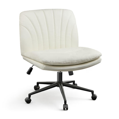 Naspaluro Office Chair Without Armrests, Desk Chair with PU Leather, Reading Chair with Wider Cushion for Cross-Legged Sitting, Rocking Function, Height Adjustable, 360° Swivel Chair for Home, Cream Color