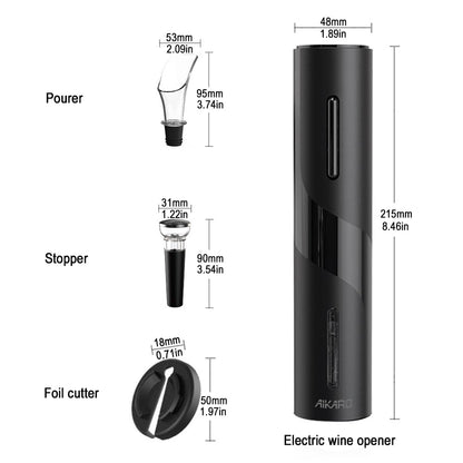 AIKARO - Electric wine bottle opener Automatic electric corkscrew, Rechargeable (Set)