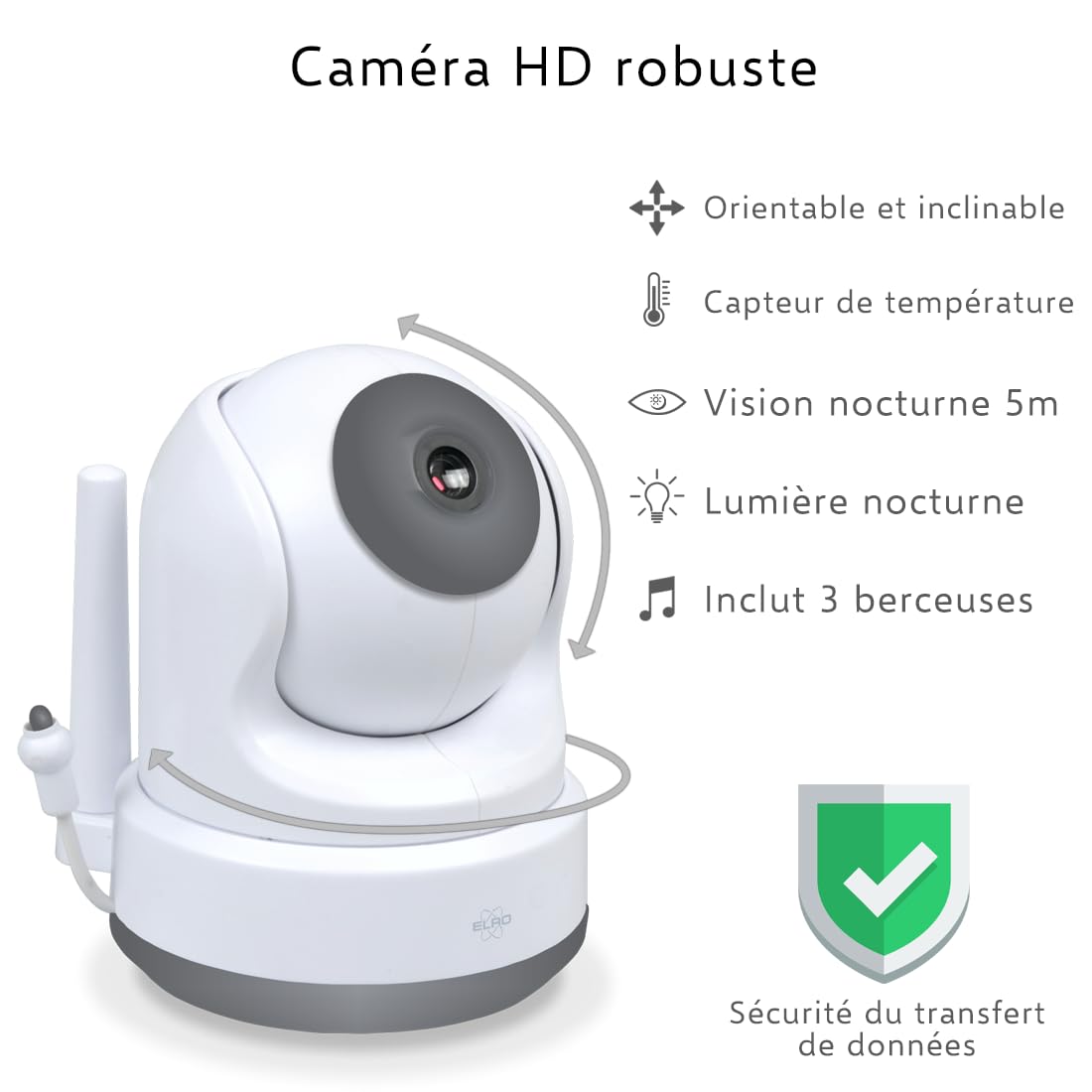 ELRO BC3000-2 Baby Monitor Royale with 12.7 cm touchscreen monitor HD and app with extra camera, 1 unit (1 pack)