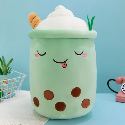 Bubble Tea plush toy XXL cute pillow, Kawaii Bubble Tea Cup plushie Boba tea cup plush toy decor (Green, 50cm)