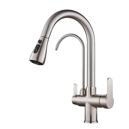 KEOKBON Kitchen Faucet with Drinking Water Faucet, 3-Way Kitchen Tap with High Arc, 3 in 1 Mixer Tap for Sink, Cold and Hot (Brushed Nickel)