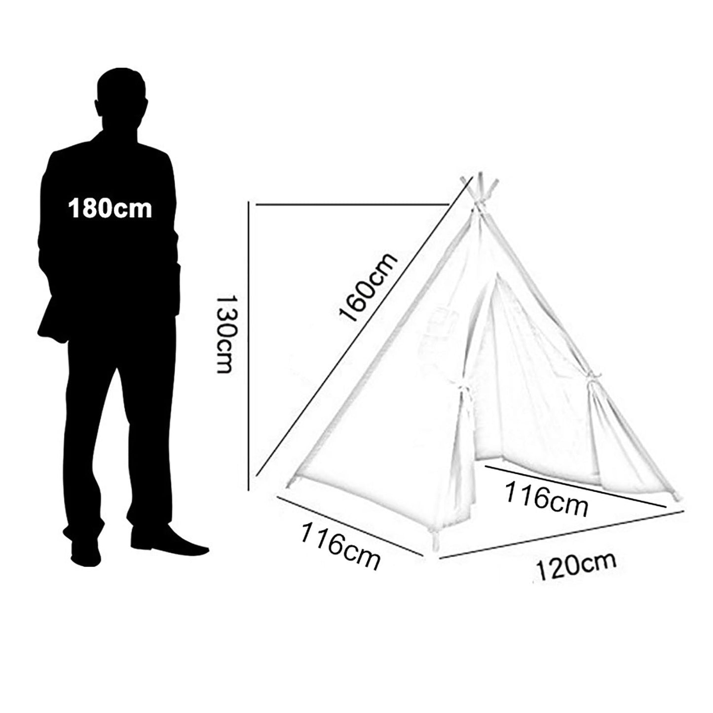 Lifemaison Kids Teepee Play Tent Polyester 120x120x130cm, Children's Tent White Kids Teepee in Montessori style Polyester and wood frame, Teepee Tent for Kids, Polyester Teepee Kids Tent for Outdoor and Indoor