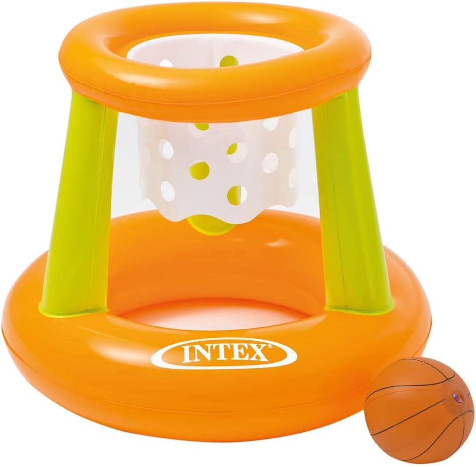 Intex 58849 - Inflatable water slide, 135 x 81 x 50 inches & Water play Floating Hoops, Multicolored, Ø 67 x 55 cm