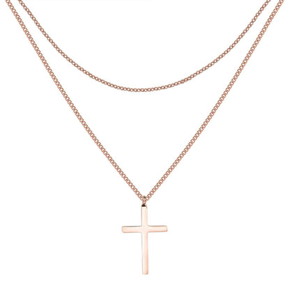 Happiness Boutique Women's Cross Necklace in Rose Gold | Delicate Multi-Strand Necklace with Cross Pendant Stainless Steel Jewelry