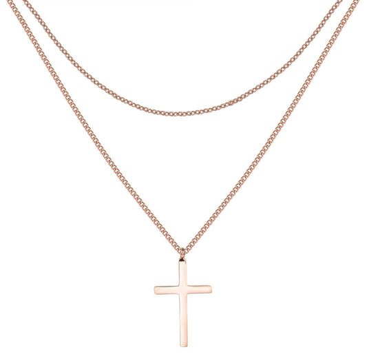 Happiness Boutique Women's Cross Necklace in Rose Gold | Delicate Multi-Strand Necklace with Cross Pendant Stainless Steel Jewelry