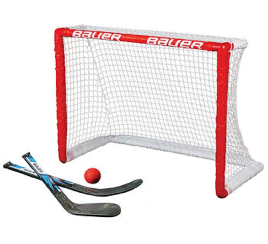 BAUER - Knee Hockey Goal Set including Sticks & Ball I Outdoor/Indoor Goal I Inline Hockey I Goal for Hockey Balls & Pucks I Streethockey Training I Field Hockey I includes 2 Mini Sticks & Foam Ball - Red