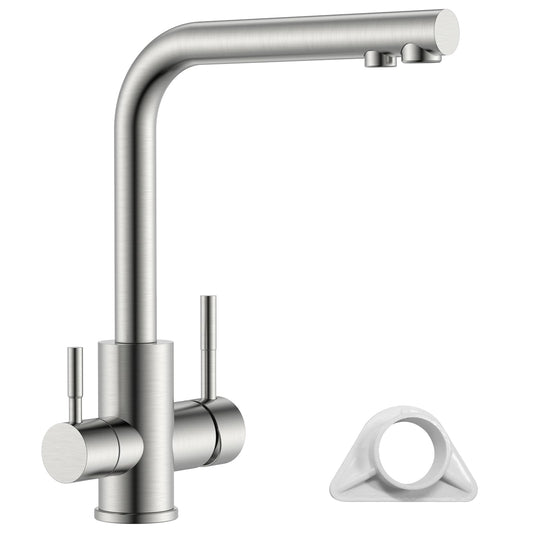 APPASO 3 Way Water Faucet, Kitchen Faucet 3 Way, 3 in 1 Kitchen Mixer Tap for Water Filter, Three Way Tap, Drinking Water Faucet with 2 handles, Stainless Steel Brushed Kitchen Sink Faucet.